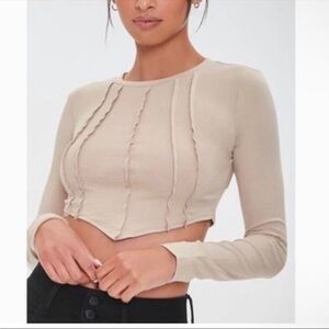 Tan Long Sleeve Crop Top